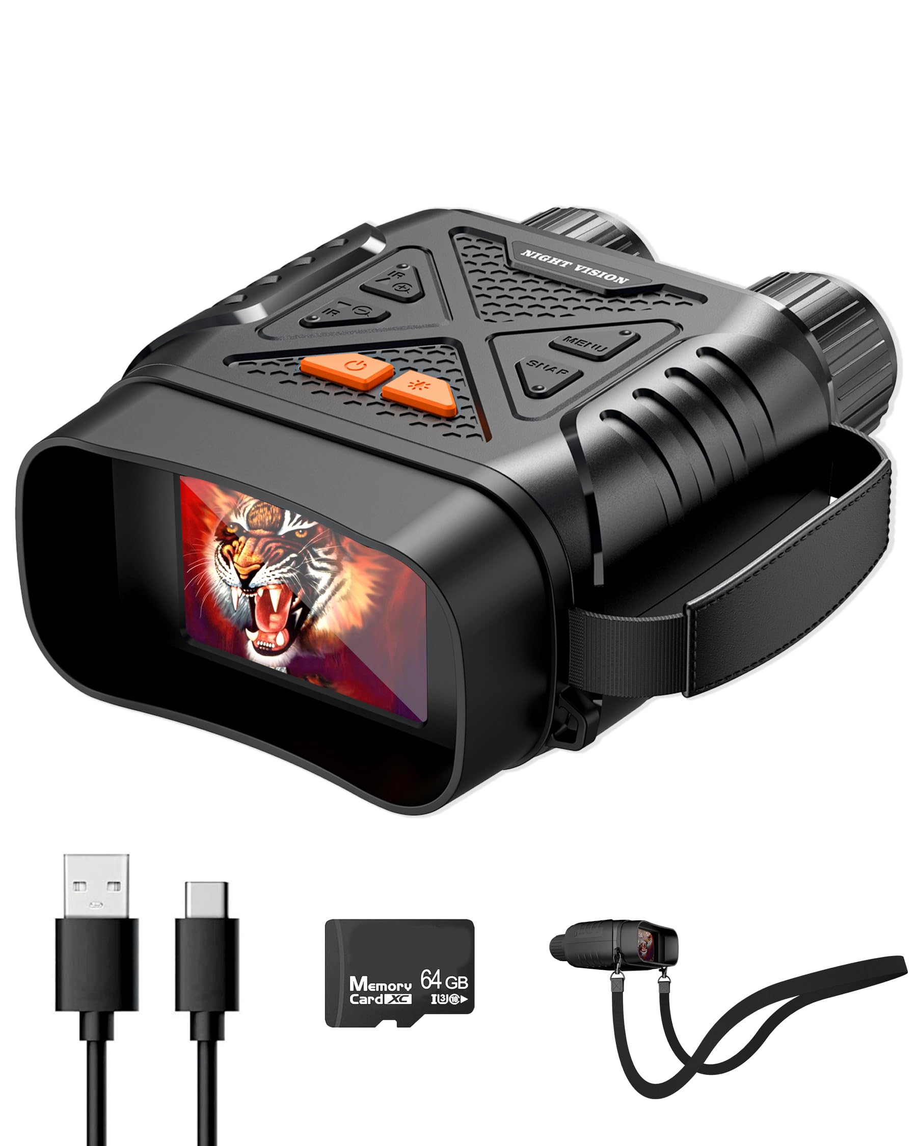 T TAKMLY Night Vision Goggles, 2624FT-10X Digital Zoom, 2.8'' HD Screen Infrared Binoculars with 64GB TF Card for Photos and Videos, for Adults