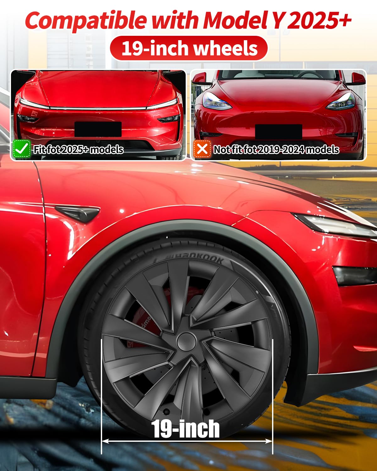 Set di 4 coprimozzi da 19 pollici per modello y, copricerchioni di ricambio, kit di coprimozzi compatibili con Tesla modello y (modello y juniper 2025)