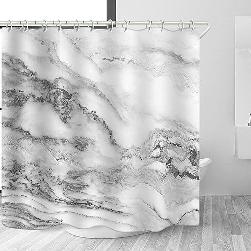 Miniatura 2 de Cortina de ducha de baño 3D de mármol, cortina de ducha estándar de lujo para bañera, cortina de ducha de tela lavable impermeable, 12 ganchos