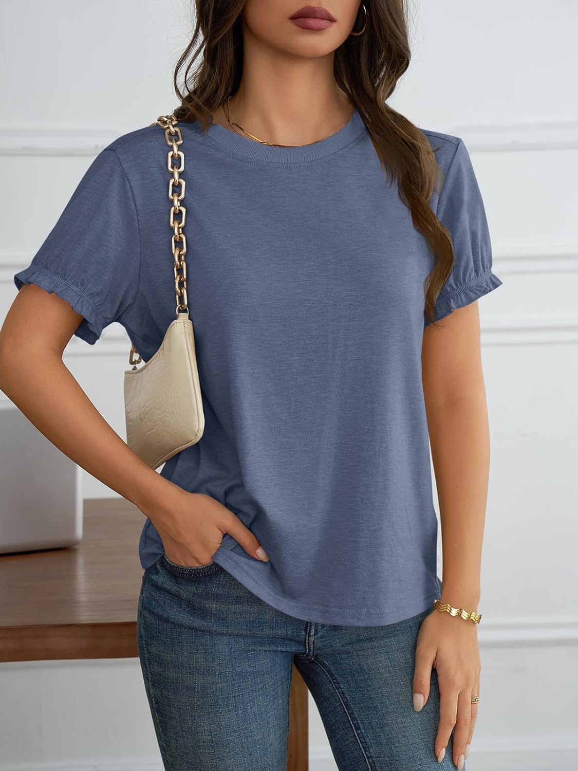 Cicy Bell Womens Ruffle Short Sleeve T Shirt Summer Casual Crew Neck Tops Loose Fit Basic Tees - Image 4