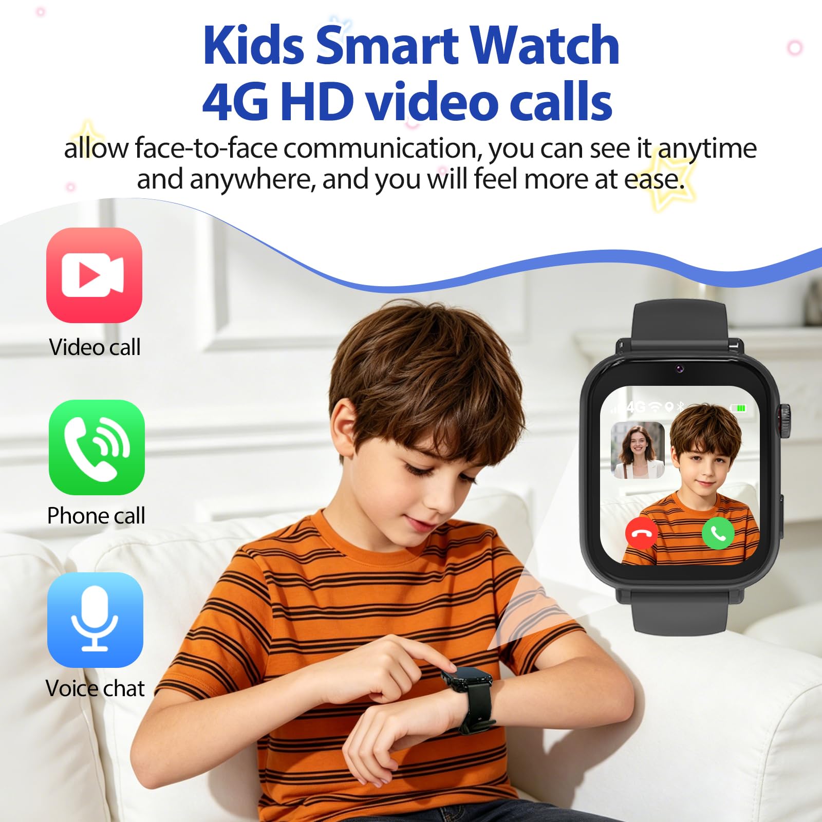 Reloj Inteligente Niño, Reloj GPS Niños con Localizador y Llamadas, Negro | 4G Smartwatch Niños WIFI/Recibir SMS/SOS Chat de Voz, Modo Clase Juegos Cámara, Regalo para Niñas niños 4-12 años Regalo