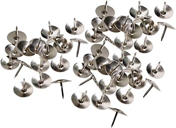 Tupalizy Small Metal Thumb Tacks Round Head Nickel Plated Map Push Pins for Cork Bulletin Board, Crafts, Home School Office Organization, 0.4inch Diameter, 100PCS