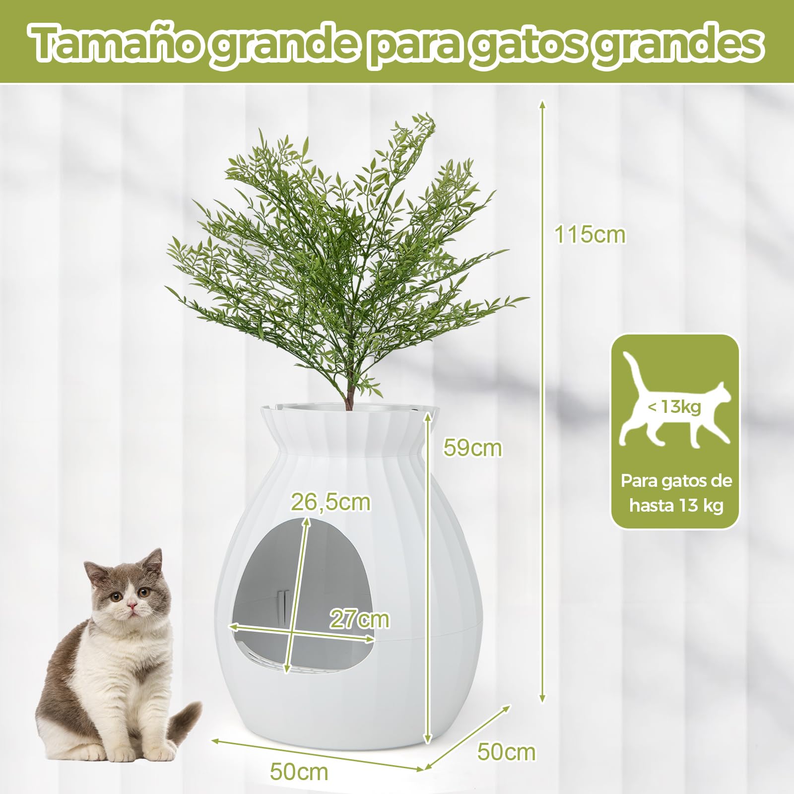 COSTWAY Caja de Arena Oculta, Incluye Planta Sintética Eliminación Electrónica de Olores y Esterilización, Caja De Arena para Plantas para Gatos (Blanco)