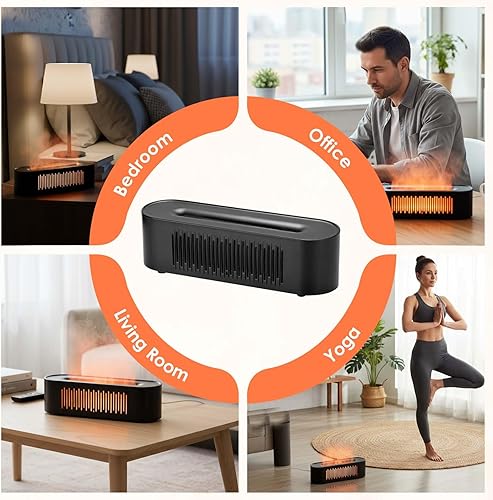 Miniatura 8 de Difusor de aceite esencial negro, difusor de aromaterapia con llama de fuego de chimenea, humidificador de niebla fría de 8.8 fl oz, difusor de