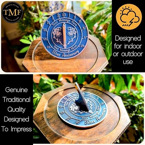 Miniatura 2 de The Metal Foundry Reloj de sol grande plateado personalizado 25 metal sólido reciclado fabricado en el Reino Unido, decoración del hogar o jardín,