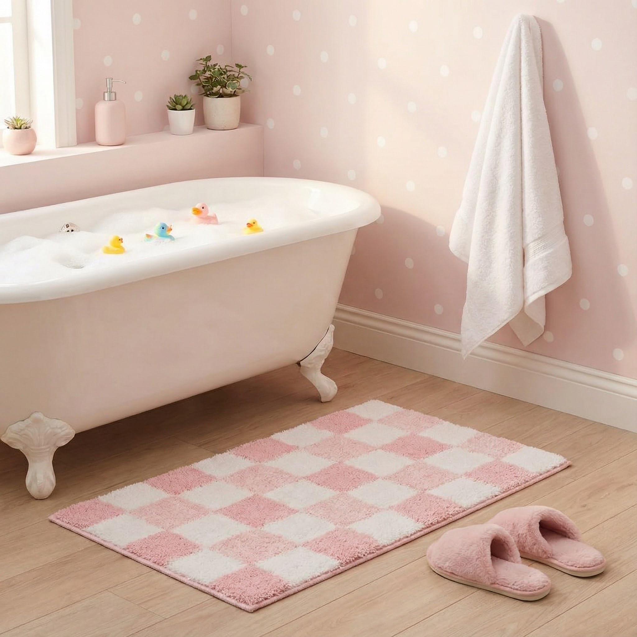 GRANNY SAYS Pink Bath Mat 50 x 80 cm, Non Slip Bath Mats for Bathroom Accessories Decor, Super Absorbent Bathmat, Microfiber Thick Bath Rug, Machine Washable Bath Matt, Anti Slip Bath Foot Rug Fluffy