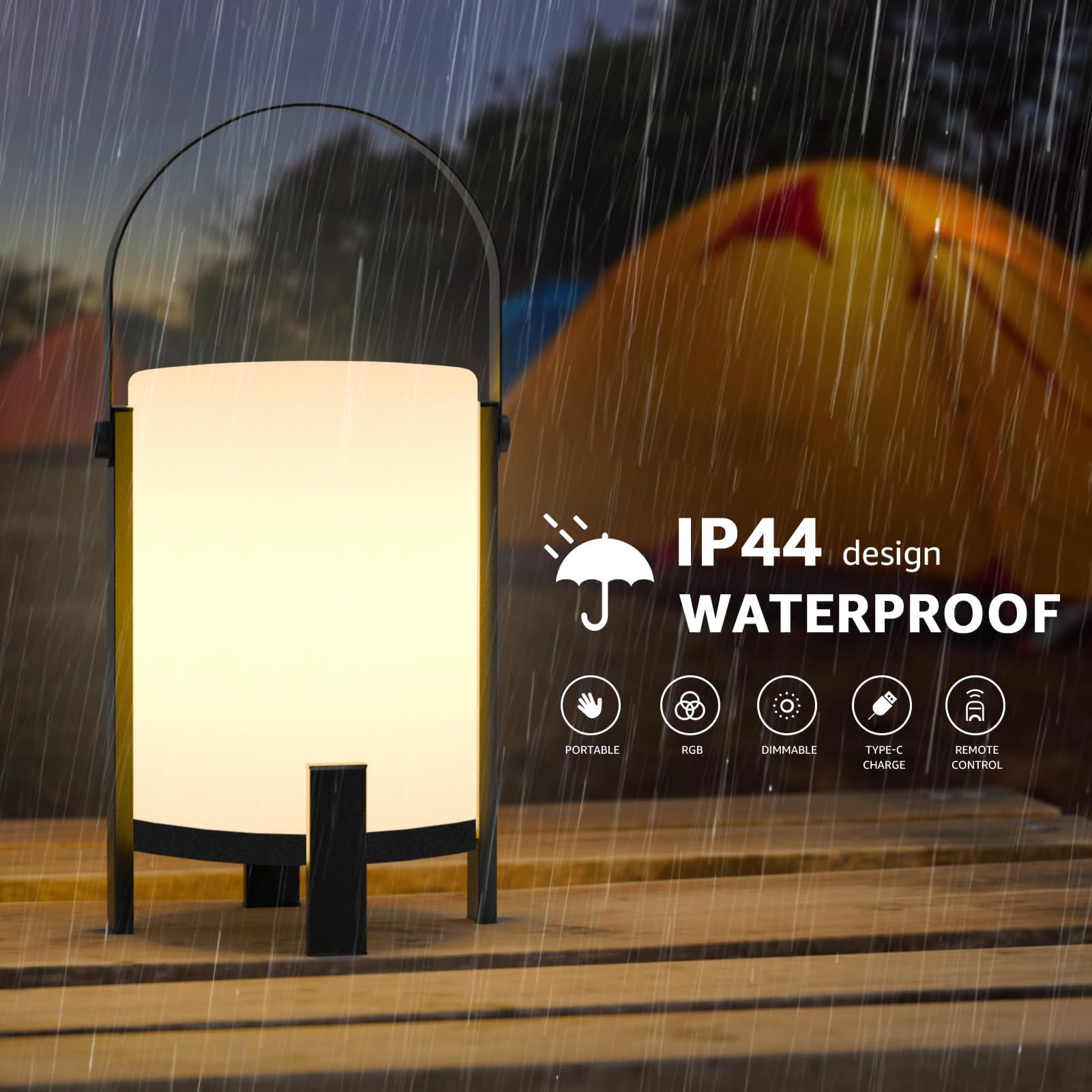 RWWR Lampe de Table Sans Fil Portable LED Lampe de Table d'Extérieur 3000K et Mode Bougie Lampe de Table Rechargeable Dimmable avec Fonction Minuterie IP44 pour Camping Jardin Balcon Terrasse