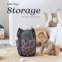 Vista 6 de TECHMILLY Cesta plegable de malla para la ropa sucia con asas resistentes y bolsillo lateral, cestas plegables portátiles para ropa para dormitorio