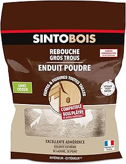 SINTO - Enduit poudre rebouche gros trous - Format 1kg - Idéal pour reboucher les trous sur du bois - excellente adhérence, solidité extrême - peut se lasurer et se peindre