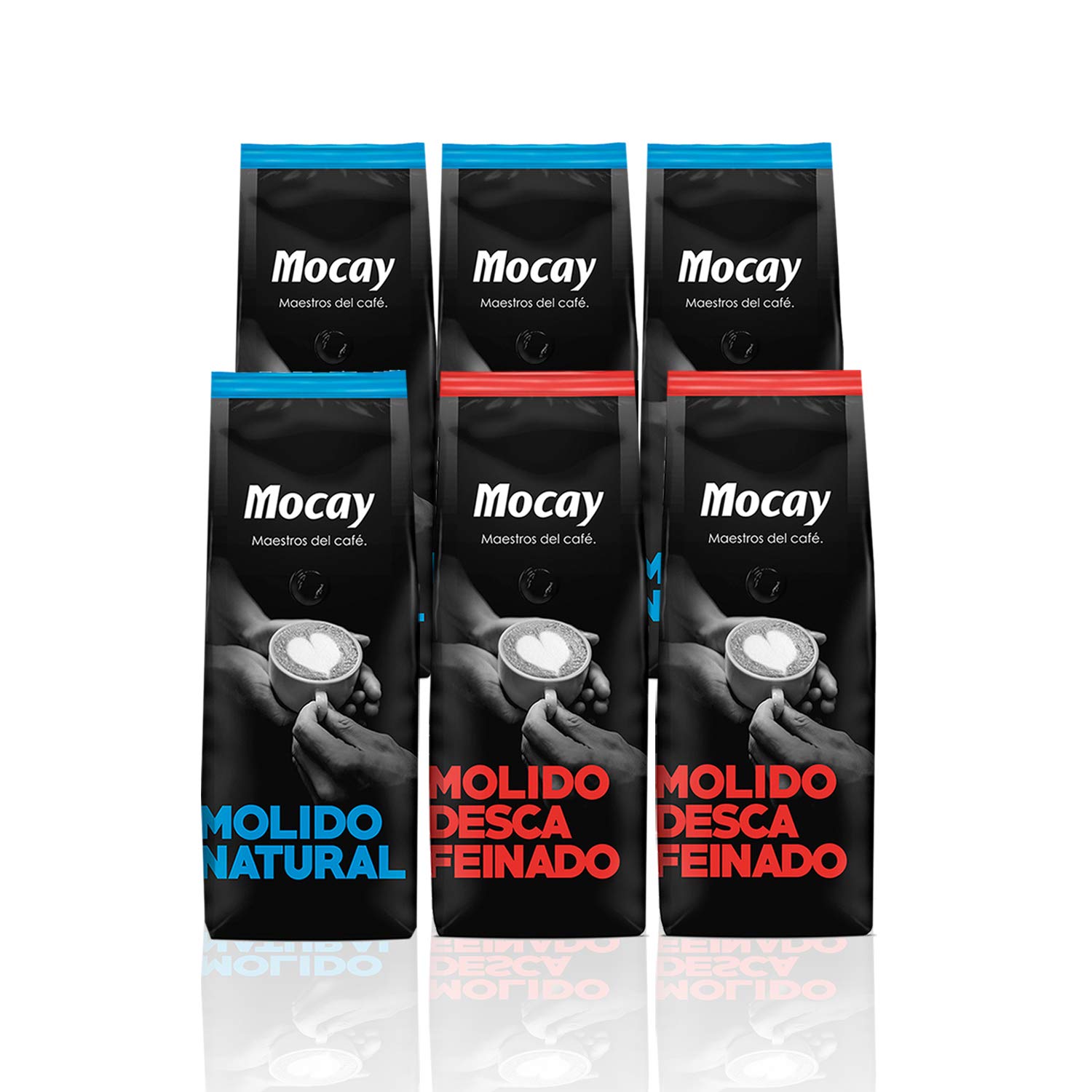 Caffé Mocay – Pack Mixto de Café - 4 Paquetes de Café Molido Natural – 2 Paquetes de Café Descafeinado - 6 x 250 gr