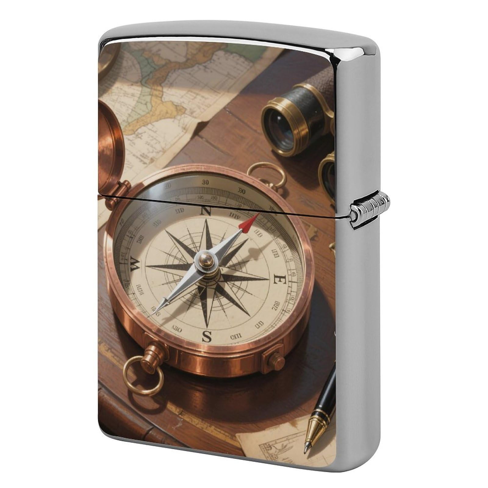 Compass Lighter Case Cover Vintage Metal Lighter Sleeve Reusable Lighter Protective Cover Decorative Lighter Holder Birthday Gifts for Men Women