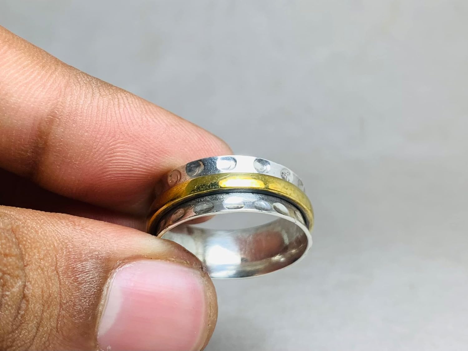 Hammered Spinner Ring 925 Sterling Silver Handmade Fidget Meditation Ring with Brass Band Silver Jewelry for Women