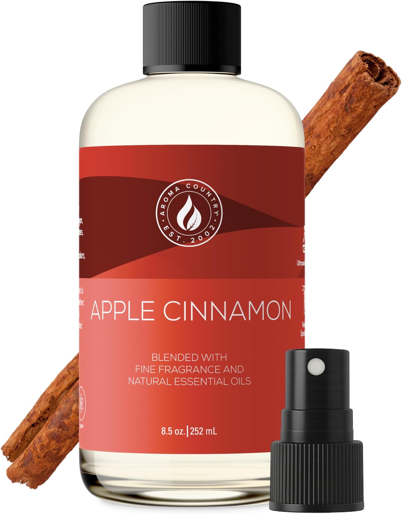 Aroma Country Apple Cinnamon Diffuser Oil - Luxury Essential Oils for Diffuser Refill & Air Freshener Room Spray - Long-Lasting & Natural Home Fragrance, Apple Cinnamon Scented Oil (8.5 Fl. oz)
