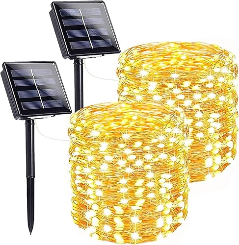 Paquete de 2 tiras de 200 luces LED solares de 66 pies para exteriores, funciona con energía solar, impermeable, con 8 modos, luces solares disponible en Yaxa Peru