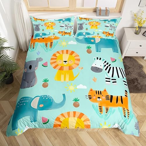 Vista 33 de Feelyou Funda de edredón de perro de dibujos animados, juego de ropa de cama para niños y niñas, perros y flores, funda de edredón con plantas Multi