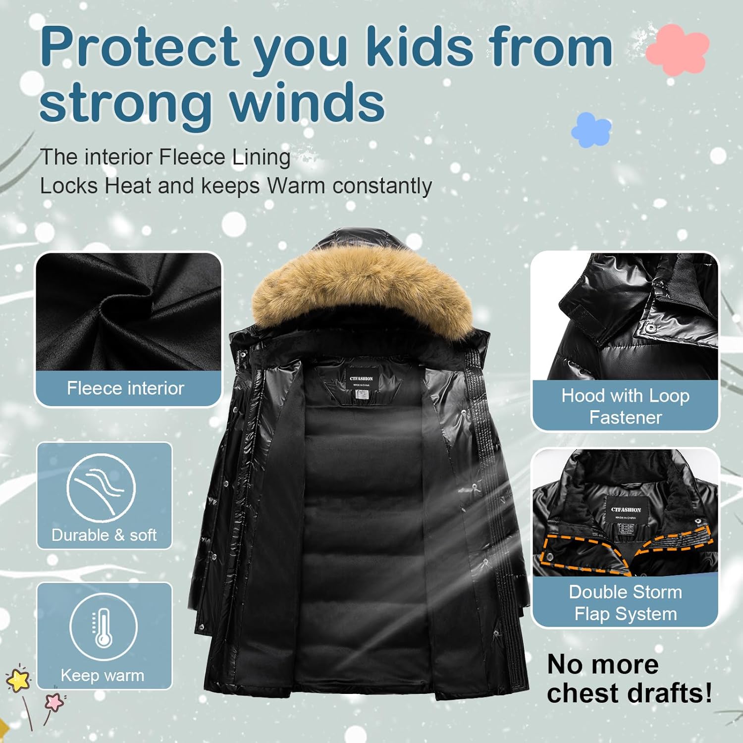 Girl's Puffer Jacket Kids Long Winter Coats Heavyweight Parka Warm Fleece Snow Outerwear with Removable Fur Hood - Image 3