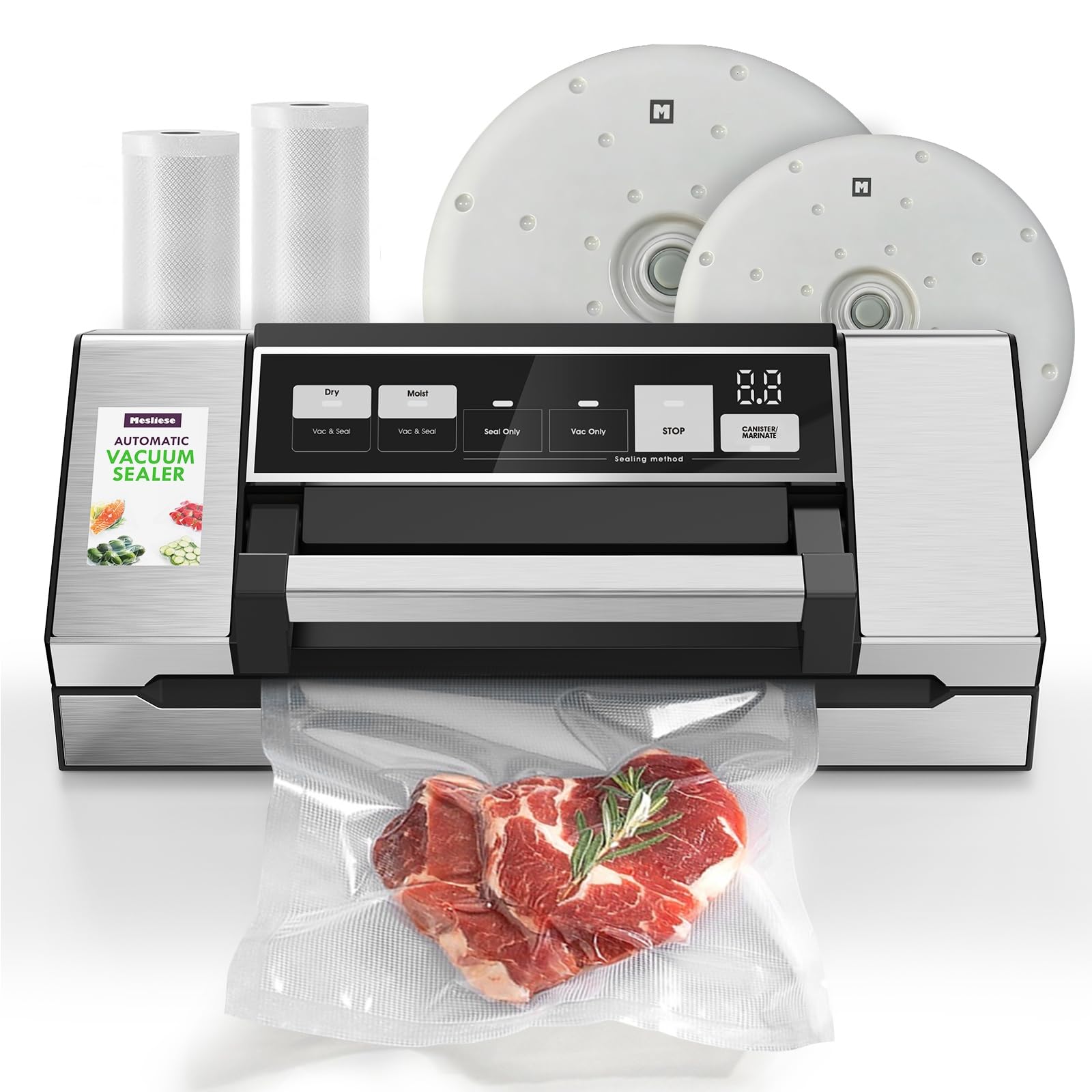Macchina sigillatrice sottovuoto, superpotente sigillatore alimentare di progettazione da 95kPa 140W a impugnatura manuale, lamina a doppia chiusura con indicatore incorporato Cutter (Dark Gray)