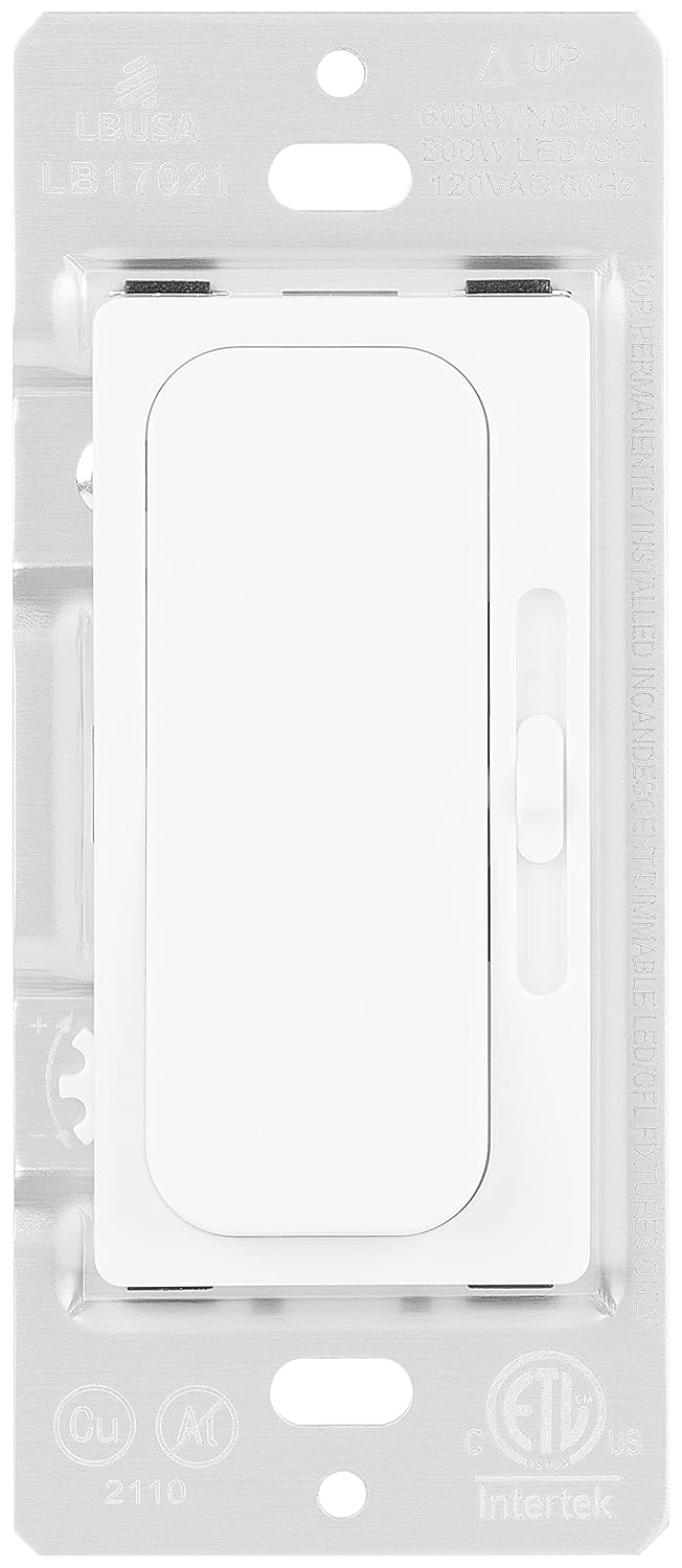 LB17021 LED Dimmer Switch - On/Off Wall Dimmer Switch with Dimmable Slide, for LED/CFL/Incandescent/Halogen Bulbs - 3 Way Single Pole, 600W max, Cover Plate Included 1 Pack