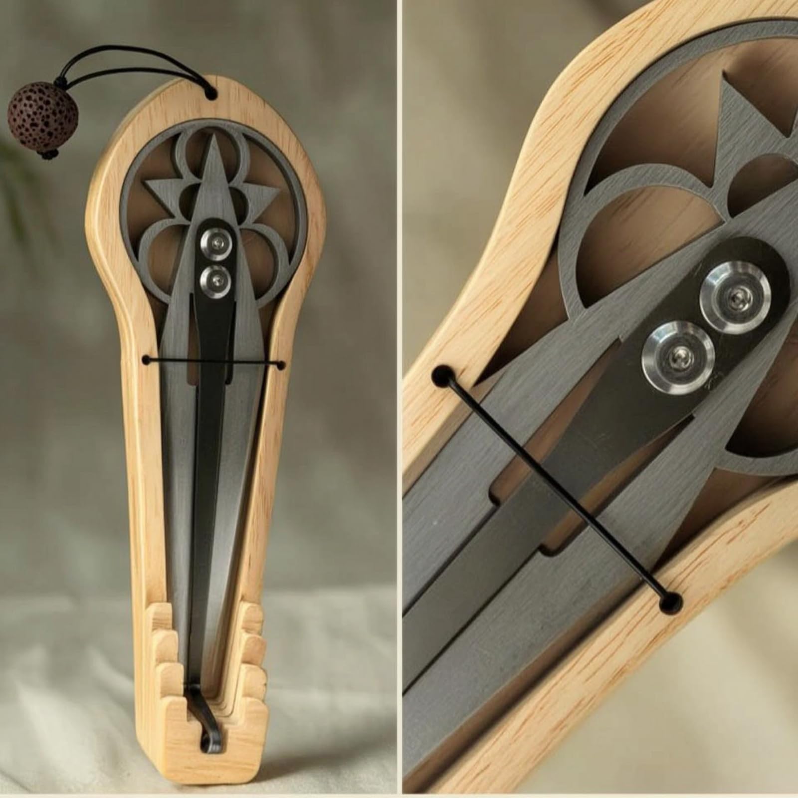 Musical Harp Arpa Bocca Scacciapensieri Guimbarda Arpa Mascella in Acciaio Lucido con Testa Lupo Scolpita E Scatola Legno Adatta per Meditazione, Lupo Ululante