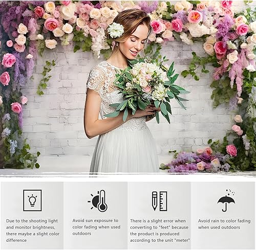 Miniatura 6 de YongFoto Fondo de pared de ladrillo blanco retro con arco floral de 9 x 6 pies, flores de rosa, hojas de vid, fondo de fotografía, cumpleaños,