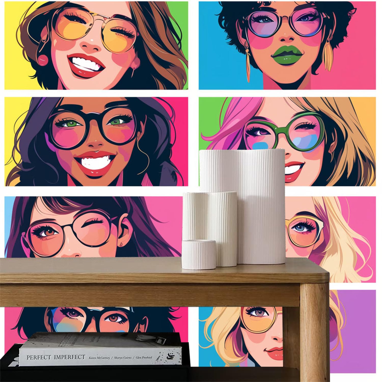 Papel pintado autoadhesivo Chicas de dibujos animadosCaricaturas modernas de chicas de moda Papel tapiz adhesivo papel de contacto papel de pared papel de pared fácil de despegar para mesita de noch