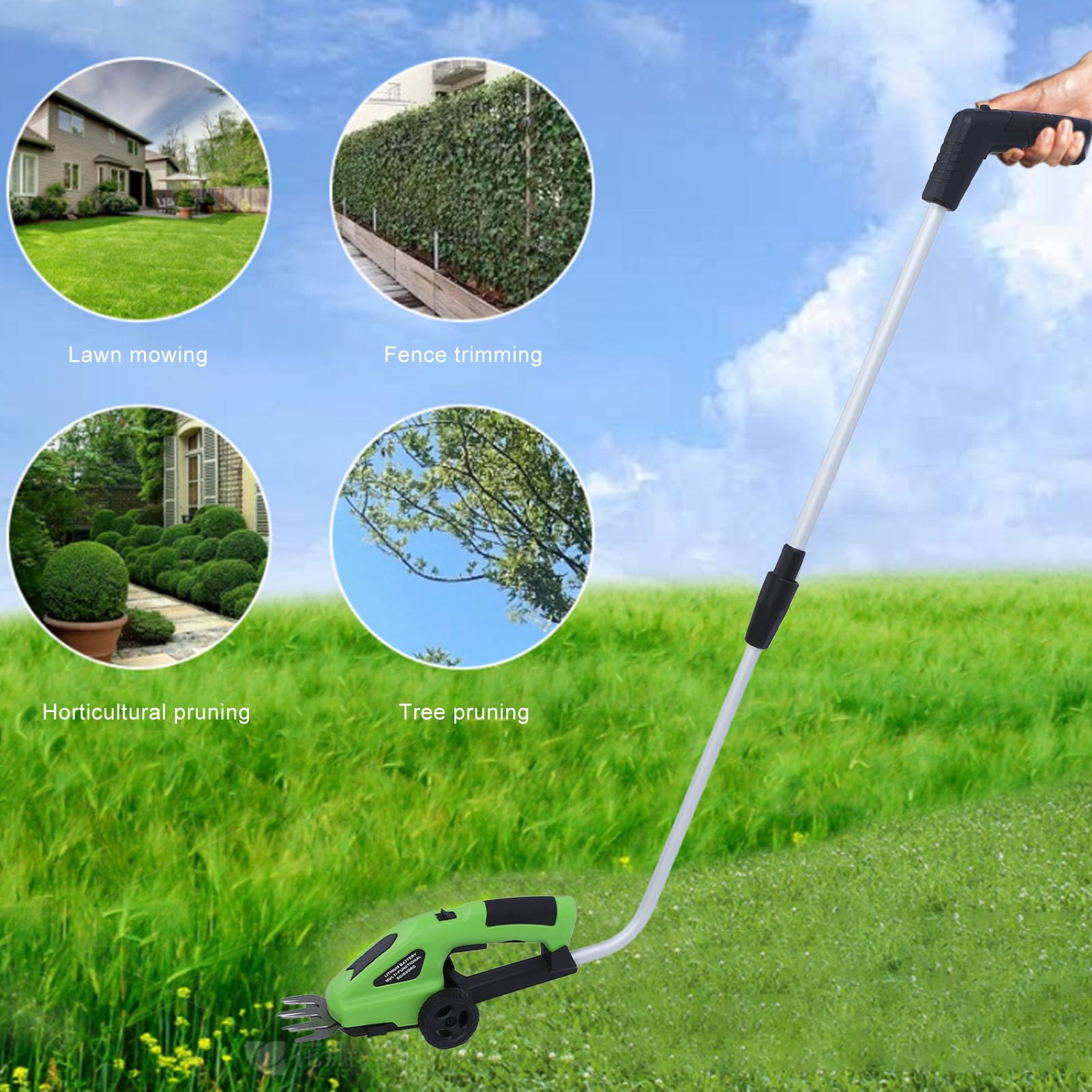 Akku-Heckenschere, 4-in-1-Grasschere und Strauchschneider, Tragbare Elektrische Strauchgrasschere aus Legiertem Stahl mit Wiederaufladbarem Akku und USB-Kabel für Gartenrasen