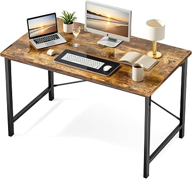 Sweetcrispy 44-Inch Small Computer Desk for Bedroom, Brown | Gaming Writing Work and Study Desk for Home Office, Sturdy Metal Frame and Compact Modern Design with X-Shaped