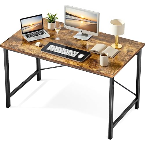 Sweetcrispy Computer Office Desk 44 Inch Small Student Study Gaming Writing Work Modern Simple PC Table for Bedroom, Home - Rustic Brown, Compact Sturdy Desk for Laptop, Study, Gaming