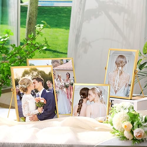 Miniatura 7 de Juego de 8 marcos flotantes de vidrio, marcos de fotos de metal a granel, incluye 8 x 10, 4 x 4, 4 x 6, 5 x 7 pulgadas, marcos flotantes para fotos,