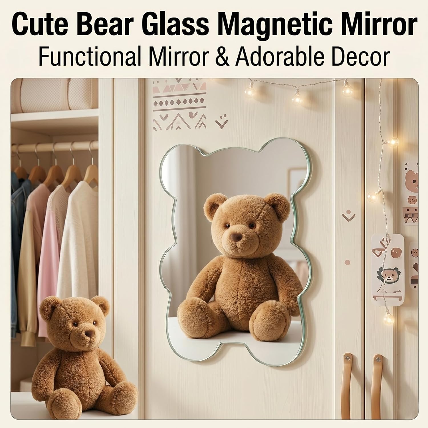 Magnetic Locker Mirror | Real Glass | Frameless Mirror for School (Bear Shape) image 4