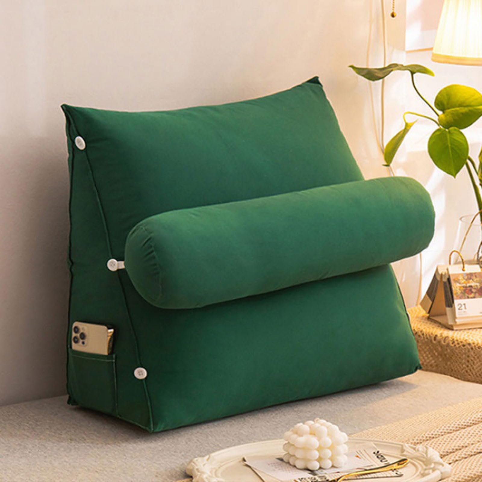 cojín para la Espalda, Cojín Lumbar de Apoyo Ligero para sofá, Silla, Cama, Coche, Oficina, Banco Descanso, Almohada ergonómica Suave(Dark Green,60 x 50 x 22 CM)
