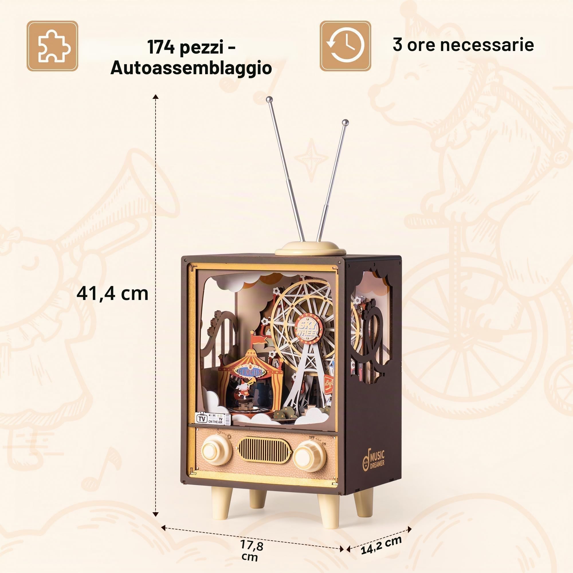 RoWood Puzzle 3D Carillon e Luce Notturna in Legno | Modellismo da Costruire Modellini da Costruire per Adulti | Regali di Natale di Compleanno per Adulti Adolescenti