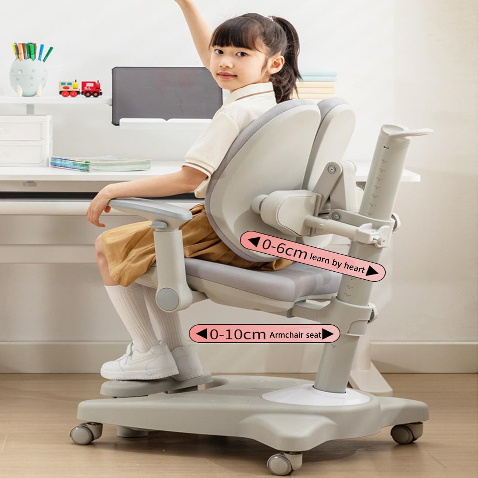 Krzesło biurkowe dla dzieci,ergonomiczne krzesło komputerowe do nauki,regulowane,obrotowe krzesło do pracy z podłokietnikiem i podnóżkiem oraz miękką podwójną poduszką,Oceanblue