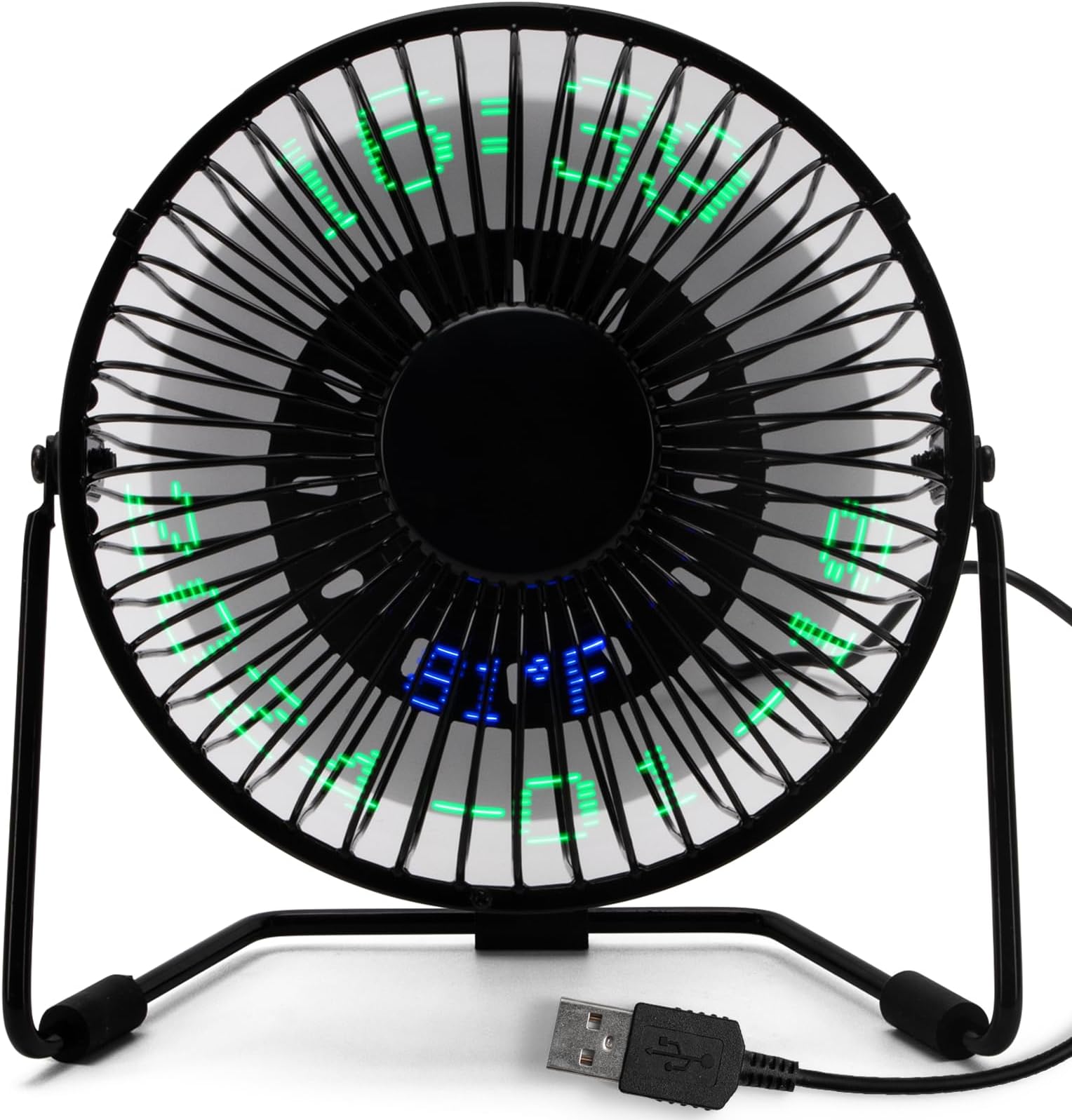 Justup USB LED Fan Portable Desk Fan With Real Time Date and Temperature Display Personal Table Cooling Fan 360°Rotation Durable for Home and Office (Metal Design Low Noise 5 Inch, Black) (SW)