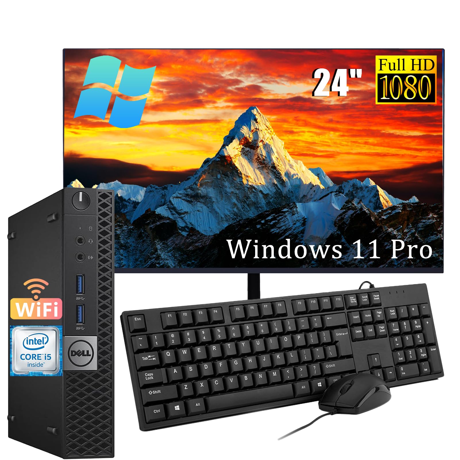 Dell Optiplex 3040 Mini Ordinateur de Bureau avec écran 24 ", Intel Core i5-6500, 8 Go de RAM, SSD 256 Go, WiFi, Bluetooth, Clavier QWERTY américain, Windows 11 Pro (reconditionné)
