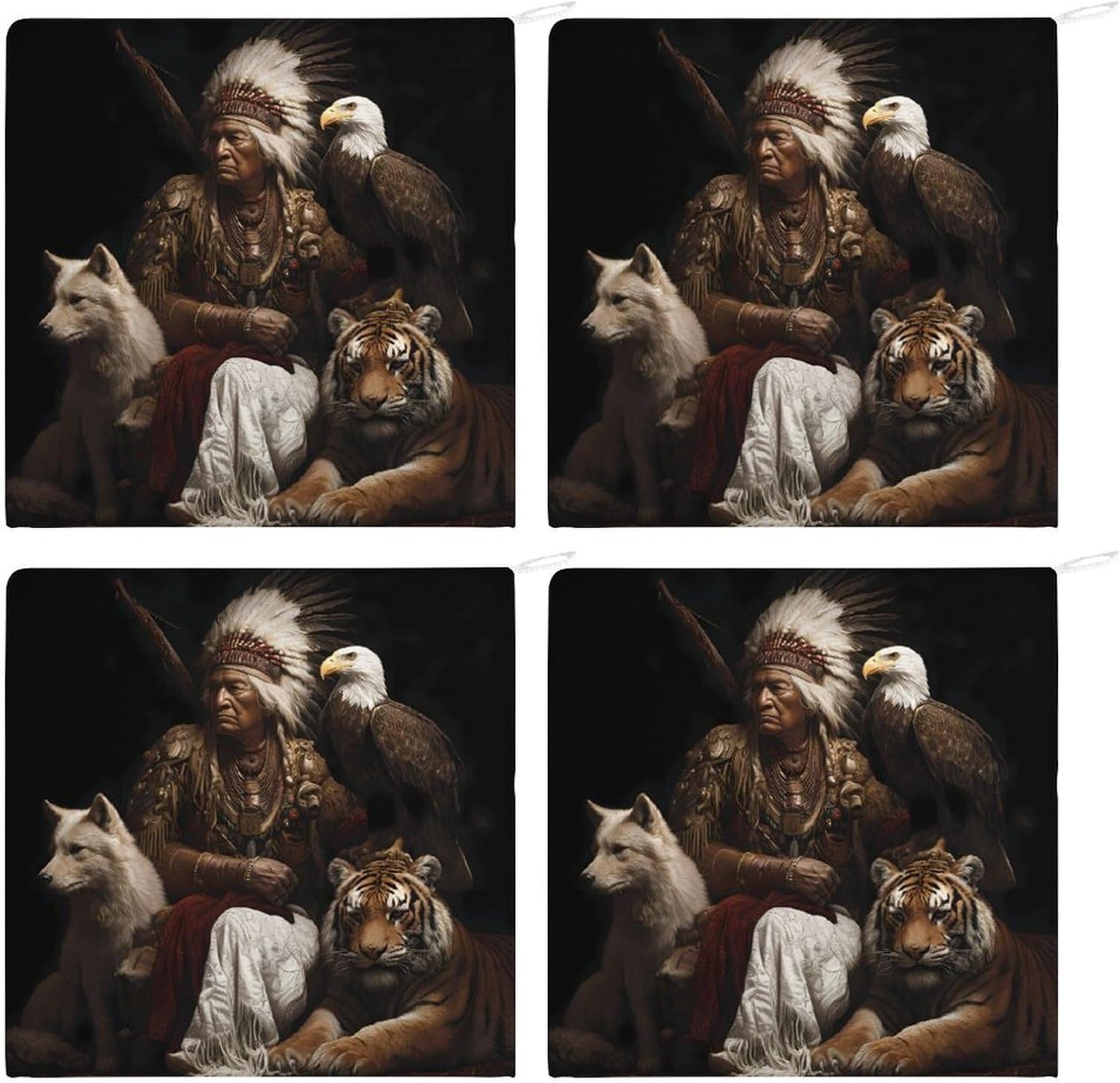 Native US Indian Chief Animals Microfiber Hand Towels for Bathroom Soft Absorbent Bath Kitchen Towel with Hanging Loop 4PCS
