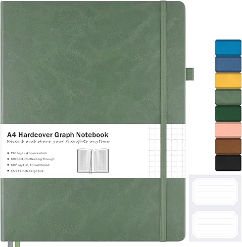 Cuaderno de papel cuadriculado, cuaderno de tapa dura de 8.5 x 11 pulgadas, cuaderno de cuadrícula para mujeres, hombres, diarios grandes de cuero