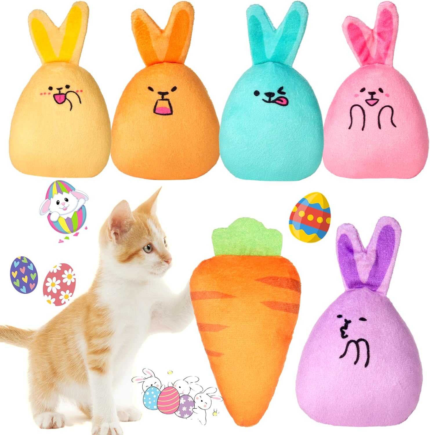 YHomU Cat Catnip Toys, Cat Interactive Toys, Plush Rabbits Carrot with Built-in Rattle Papers, 2-Sided Catnip Filled Boredom Relief Cat…