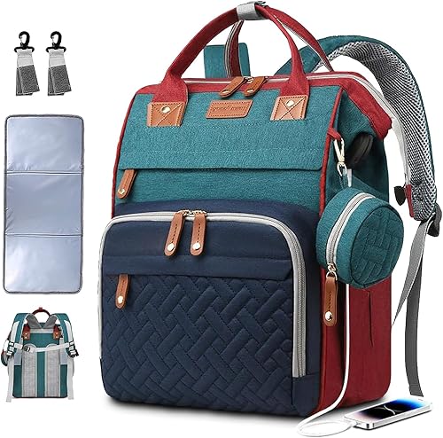 Miniatura 12 de Mochila para pañales para mamá y papá, grande, impermeable, para viaje, para bebés, niñas y niños pequeños, Azul, Grande, Moderno Azul,Un