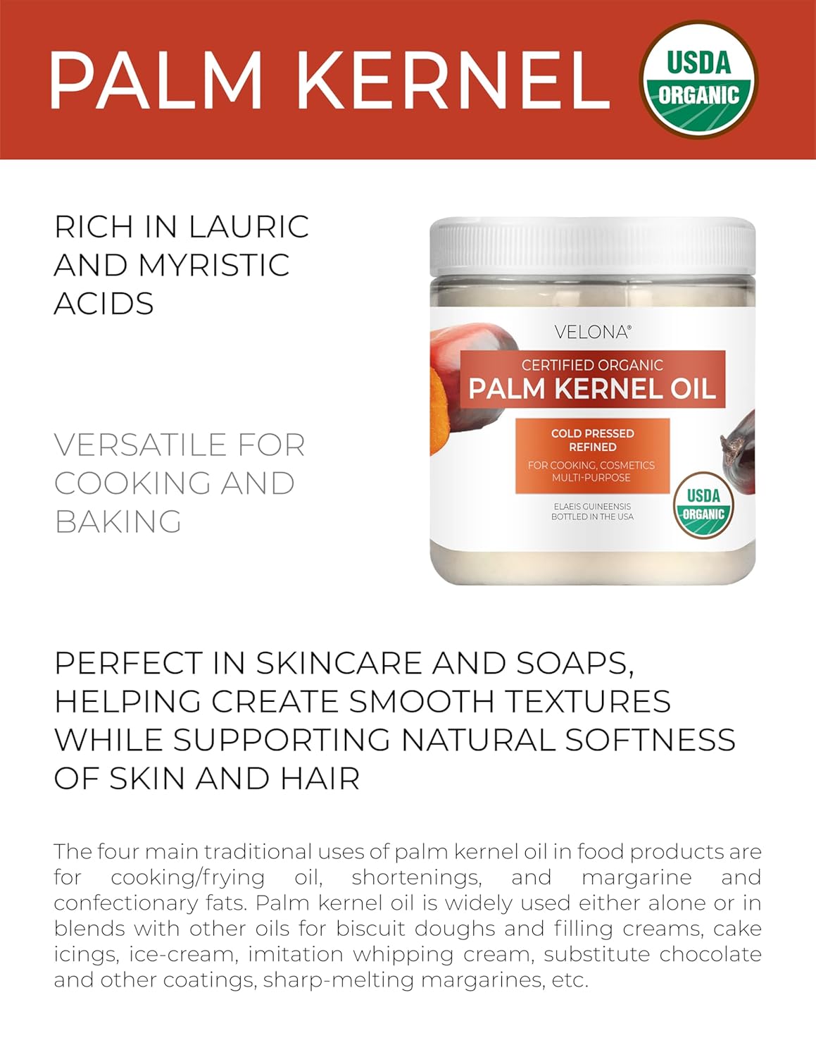 velona USDA Certified Organic Palm Kernel Oil - 2 Fl Oz | 100% Pure and Natural Carrier Oil | Refined, Cold Pressed | Face, Hair, Body & Skin Care | Use Today - Enjoy Results - Image 2