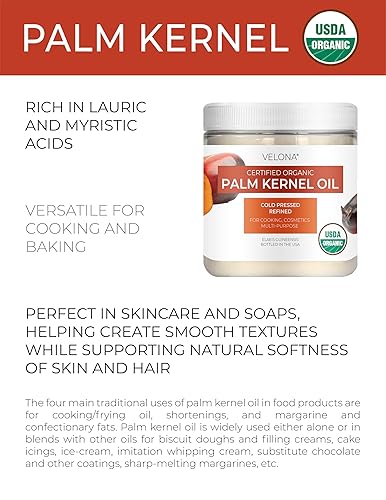 Miniatura 2 de velona Aceite de almendra de palma orgánico certificado por la USDA, 8 onzas líquidas, aceite portador 100% puro y natural, refinado, prensado en