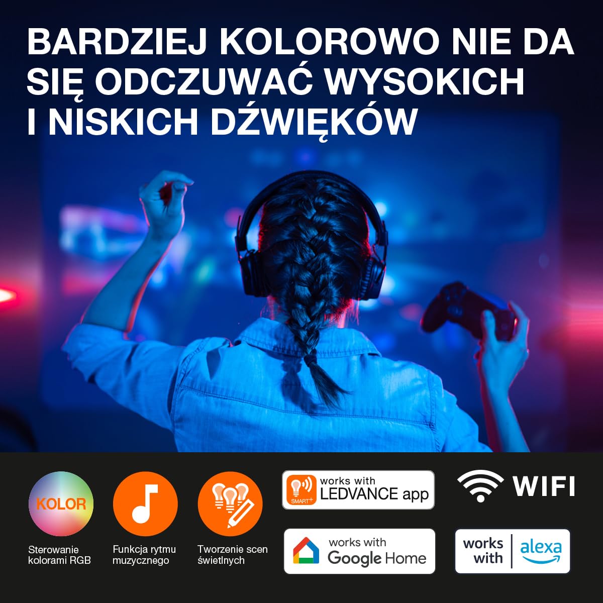 Lampa podłogowa LEDVANCE SMART+ WIFI,mała,czarna,2x 2,5W,2x 480lm,możliwość ściemniania,funkcja DIY & rytm muzyczny,długa żywotność,możliwość sterowania przez aplikację,2700-6500K