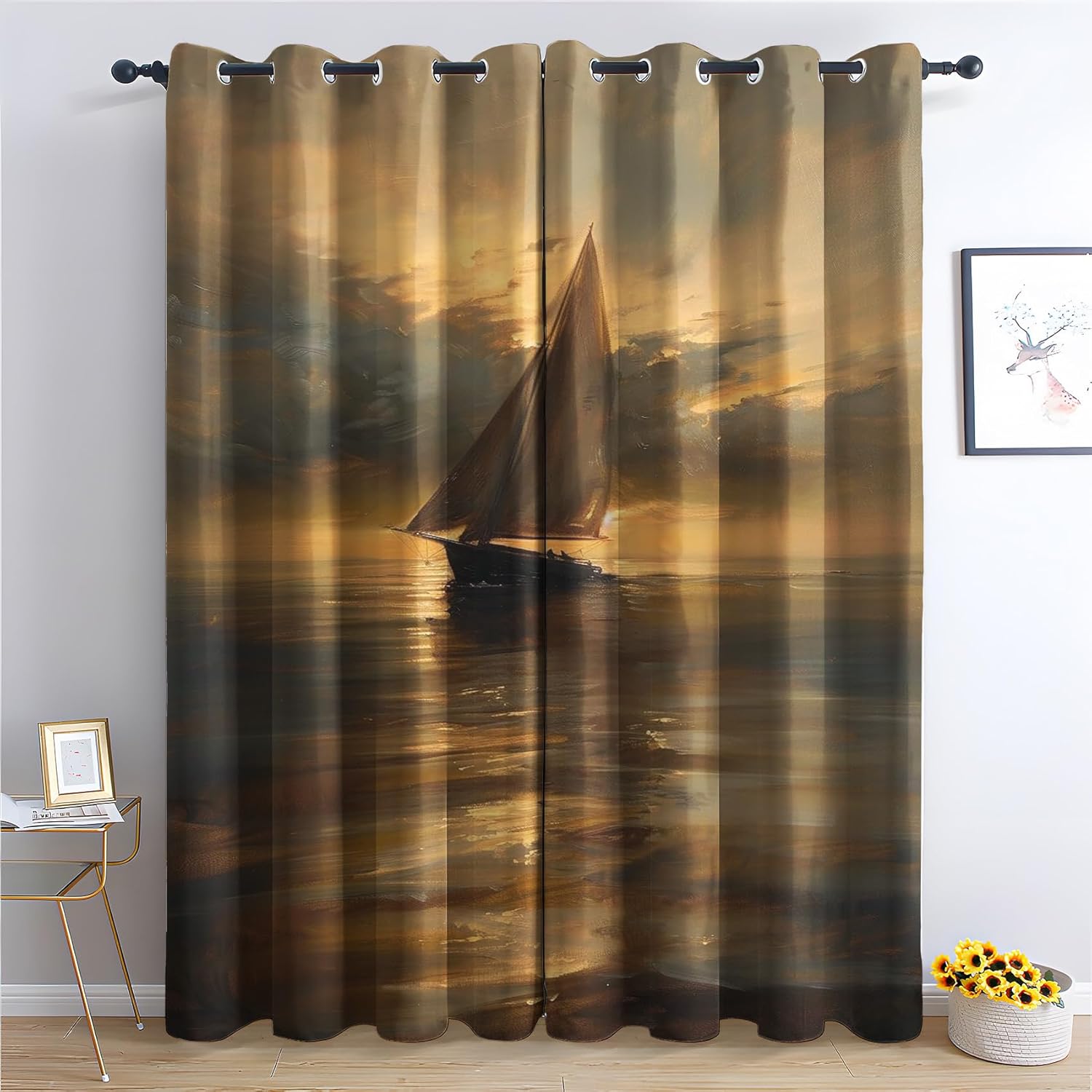 wanjv Sailboat Curtains for Bedroom Living Room, Nautical