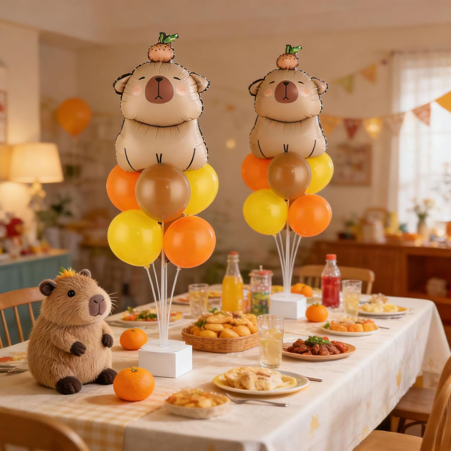 Capybara Party Balloons Stand Kit 2 Sets with 2 Cute Brown Capybara Foil Balloons Cute Animal 1st Party Balloon Centerpieces for Tables for Gender Reveal Animal Capybaras Birthday Themed Decorations