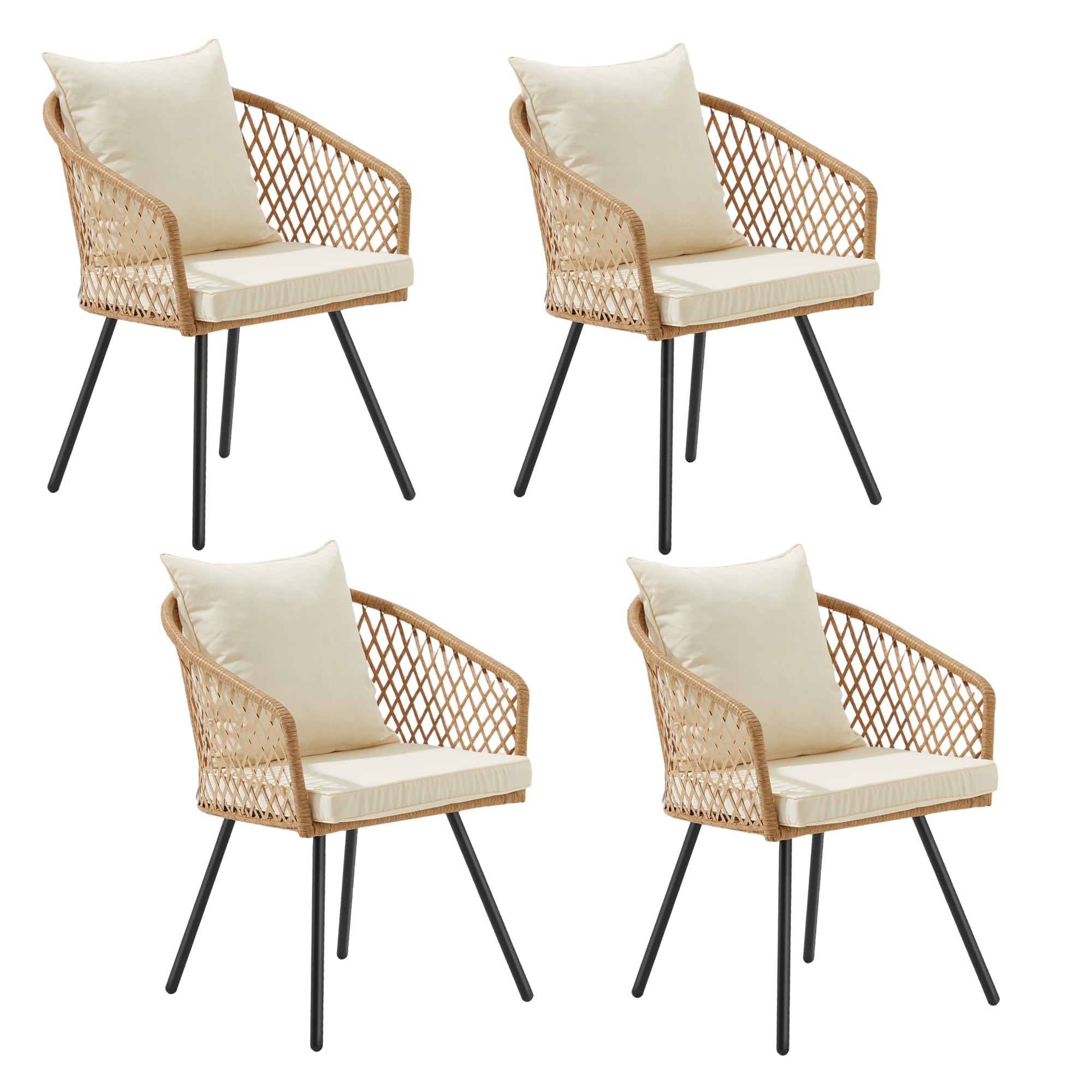 ECOTOUGE All-Weather Patio Dining Chairs, w/Cushions & Armrests, Modern Outdoor Seating for Garden, Poolside, Balcony, Indoor Use (Set of 4, Beige&