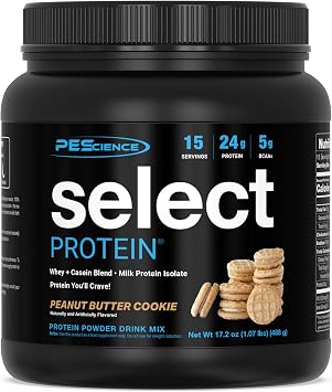 PEScience Select Protein Powder, Whey and Casein Blend, Lean Protein Powder for Women and Men, Low Calorie, Low Carb, Keto Friendly, Gluten Free, Peanut Butter Cookie - 15 Servings