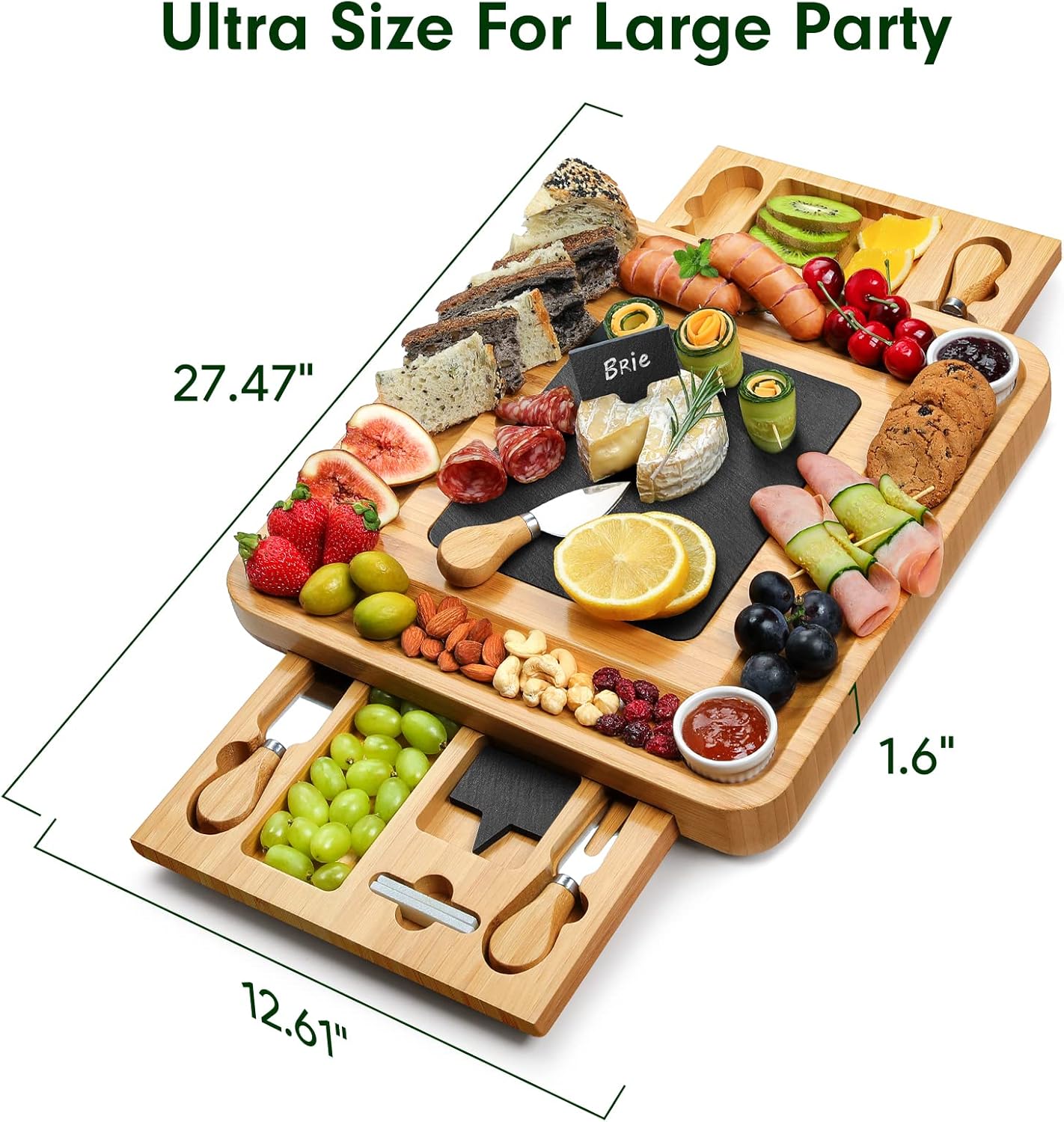 Easoger Charcuterie Boards, Large Charcuterie Board Set, Bamboo Cheese Board Set with Double Protective Packaging, Upscale Stylish Cheese Knife Set for Housewarming Gift