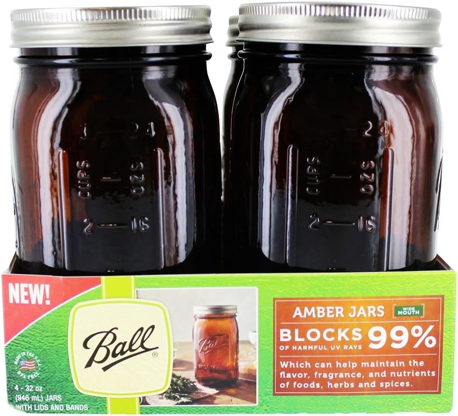 Ball Wide Mouth Canning Jars, Quart, Amber, 4 Count