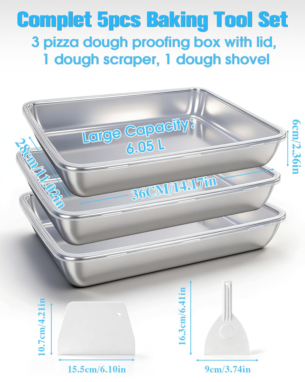 Pizzaballenbox Edelstahl mit Deckel, 3er-Set Pizzaballenbox Edelstahl 304