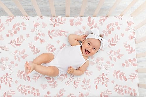 Miniatura 6 de Sweet Jojo Designs Sábana bajera ajustable para cuna de niña con hojas florales rosa y blanco para cama de bebé o niño pequeño bohemio elegante